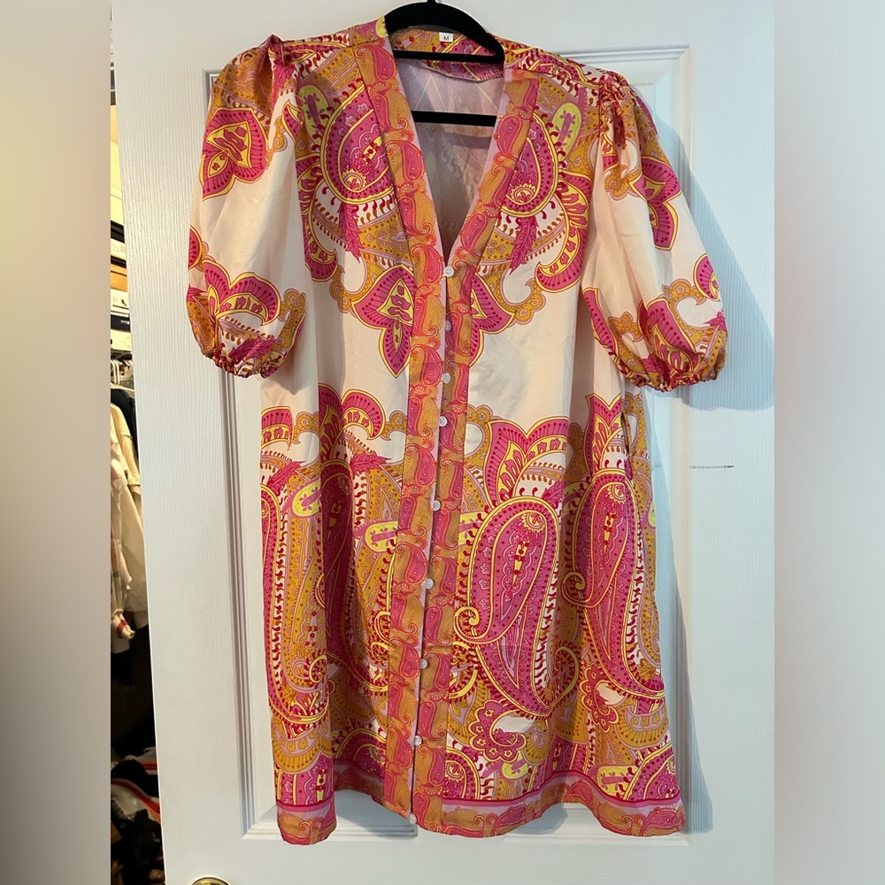 Pink Paisly Dress wear belted or unbelted! Size M
